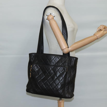 CHANEL Matelasse Tote Bag Lamb Skin Black Gold CC PP098