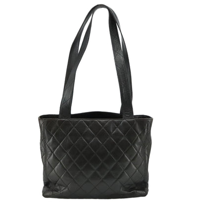 CHANEL Matelasse Tote Bag Lamb Skin Black Gold CC PP098