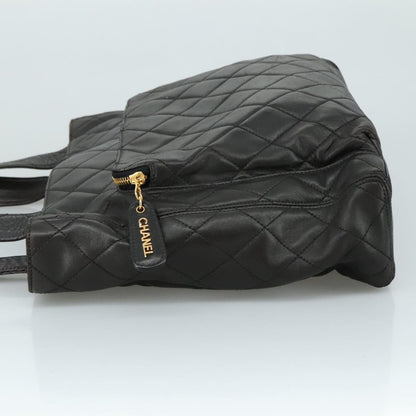 CHANEL Matelasse Tote Bag Lamb Skin Black Gold CC PP098