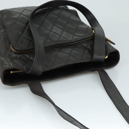 CHANEL Matelasse Tote Bag Lamb Skin Black Gold CC PP098