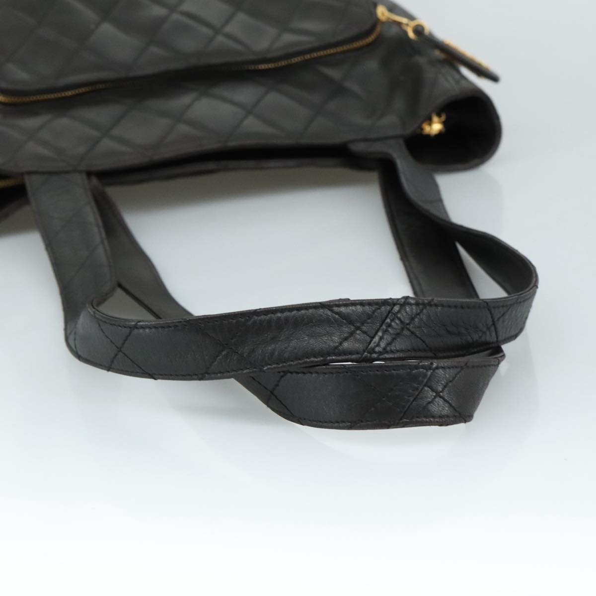 CHANEL Matelasse Tote Bag Lamb Skin Black Gold CC PP098
