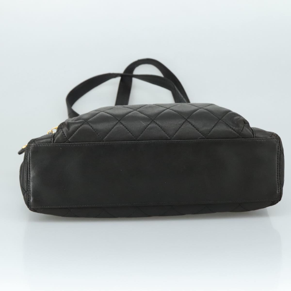 CHANEL Matelasse Tote Bag Lamb Skin Black Gold CC PP098