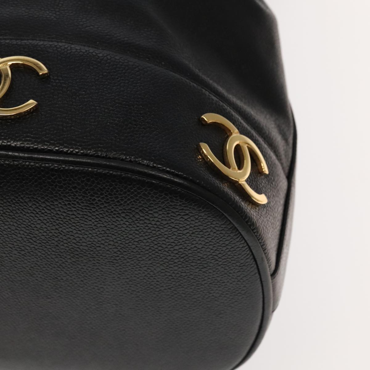 CHANEL Chain Shoulder Bag Caviar Skin Black Gold CC PP101