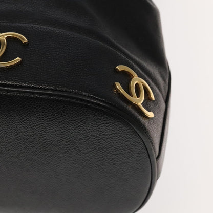 CHANEL Chain Shoulder Bag Caviar Skin Black Gold CC PP101