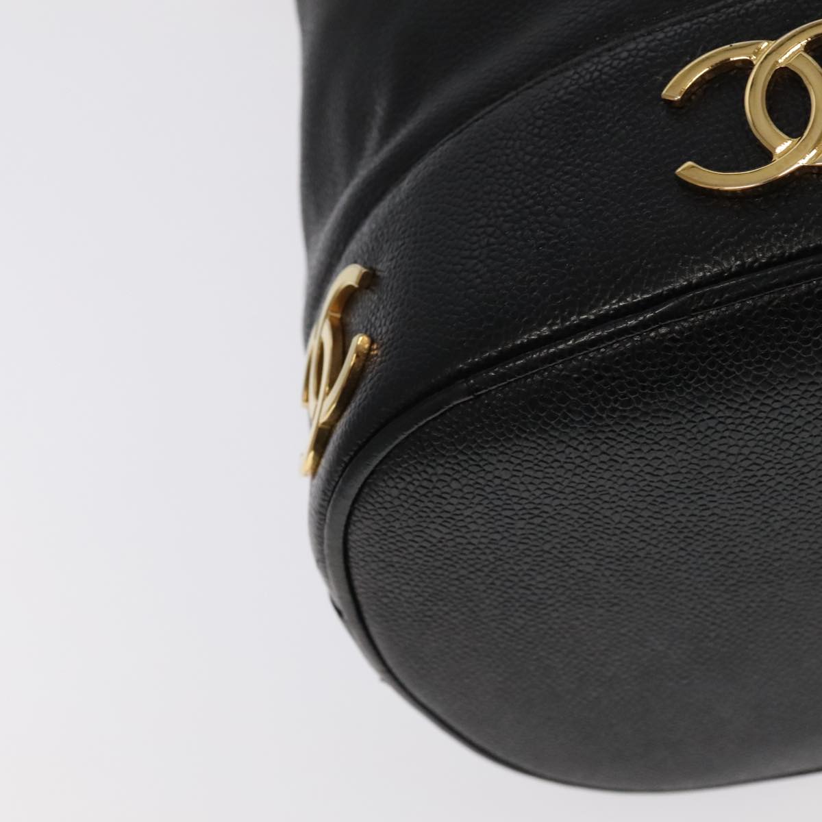 CHANEL Chain Shoulder Bag Caviar Skin Black Gold CC PP101