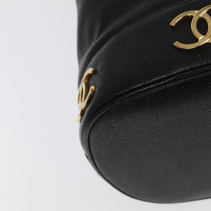CHANEL Chain Shoulder Bag Caviar Skin Black Gold CC PP101