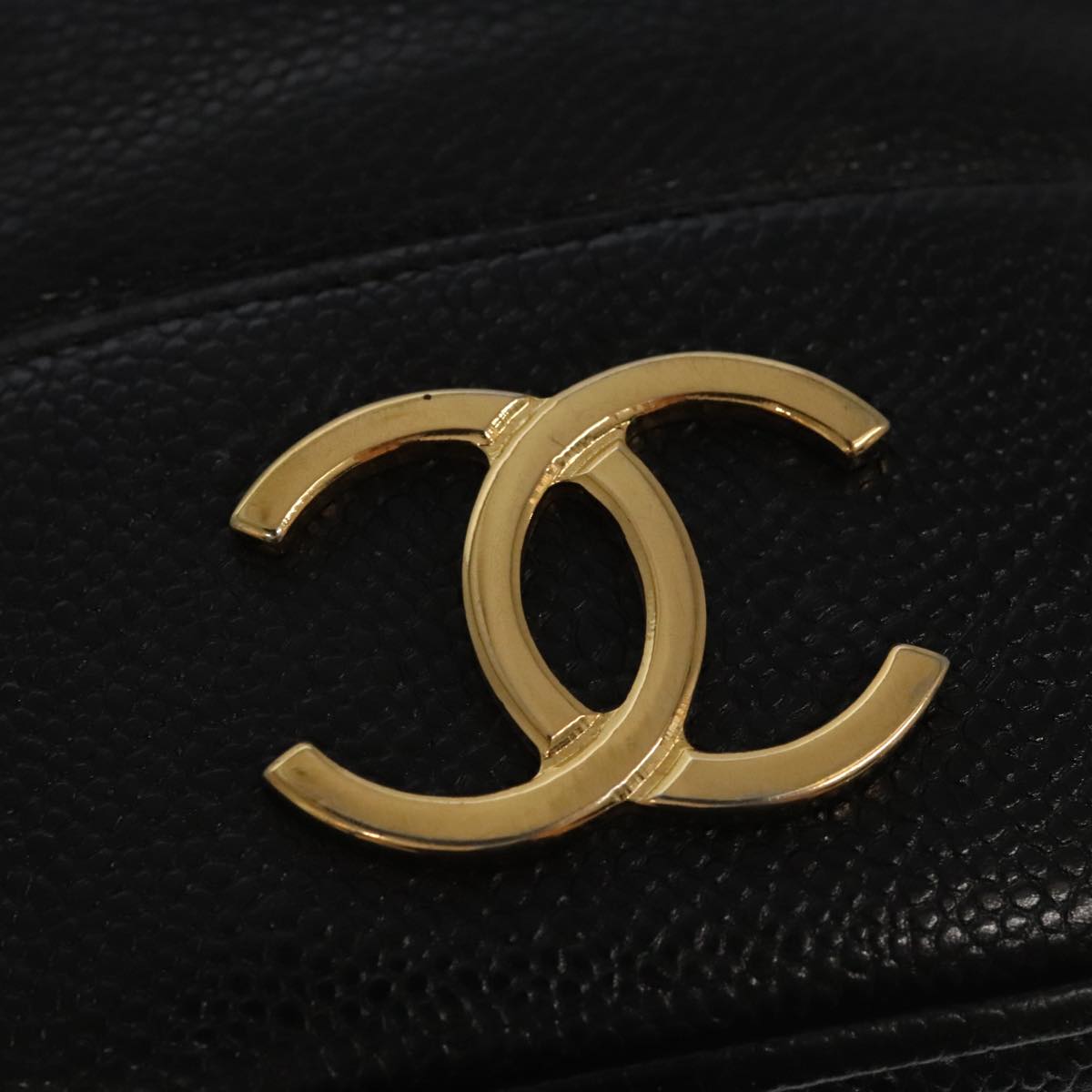 CHANEL Chain Shoulder Bag Caviar Skin Black Gold CC PP101