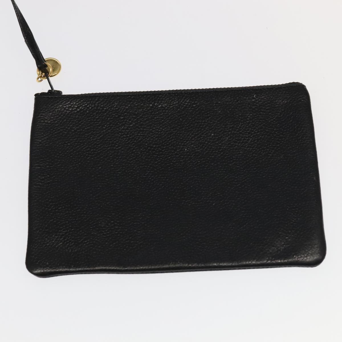 CHANEL Chain Shoulder Bag Caviar Skin Black Gold CC PP101