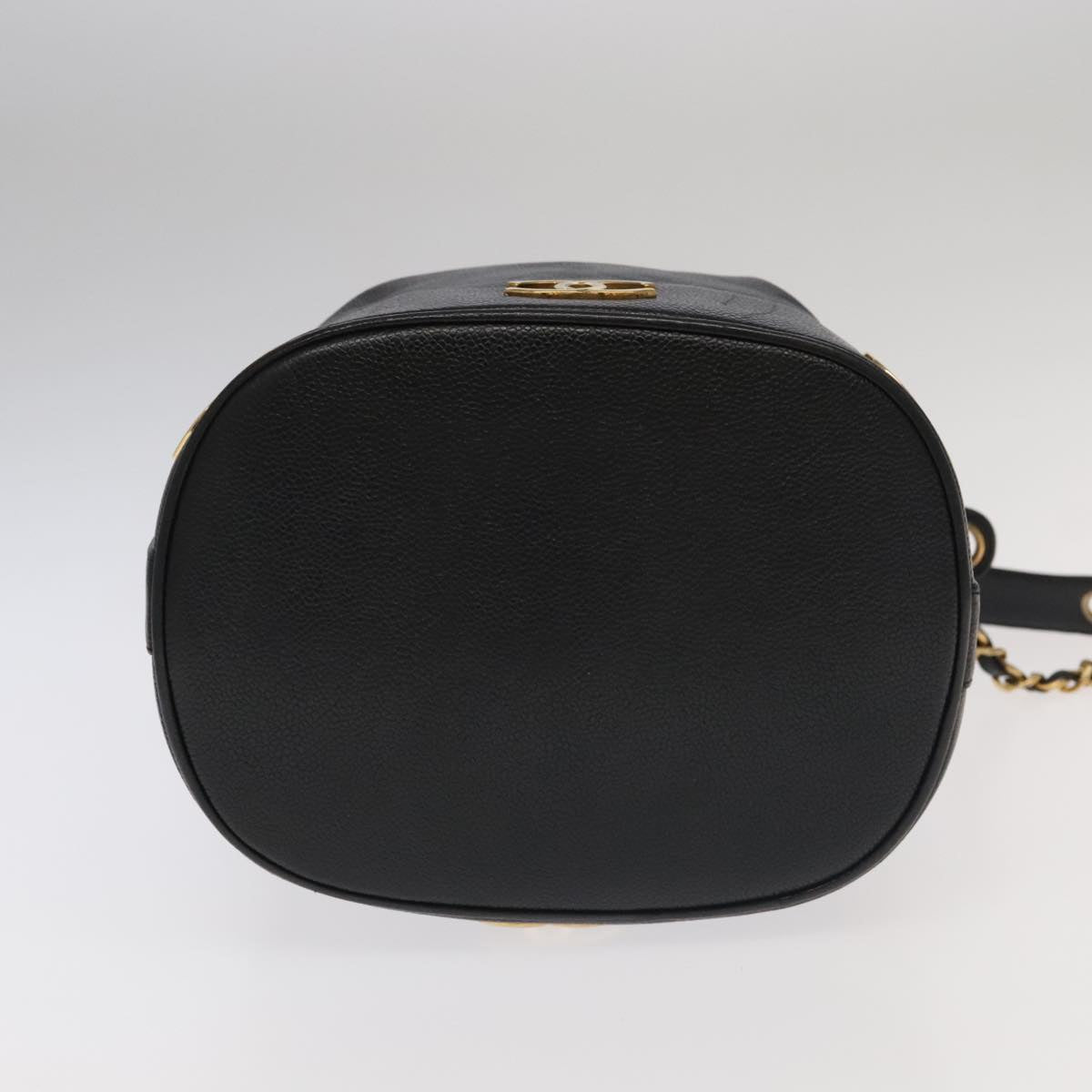 CHANEL Chain Shoulder Bag Caviar Skin Black Gold CC PP101