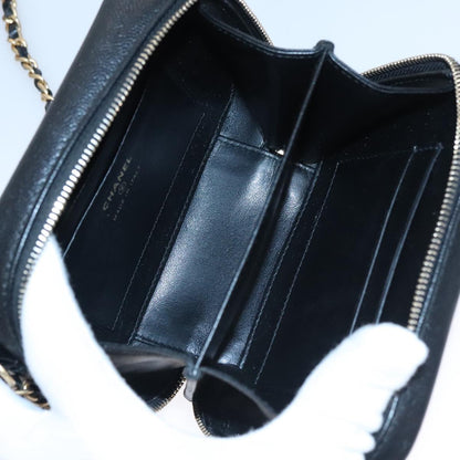 CHANEL Matelasse Chain Shoulder Bag Caviar Skin Black Gold CC PP102