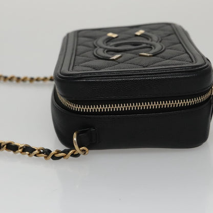CHANEL Matelasse Chain Shoulder Bag Caviar Skin Black Gold CC PP102