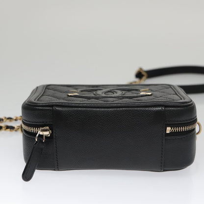 CHANEL Matelasse Chain Shoulder Bag Caviar Skin Black Gold CC PP102