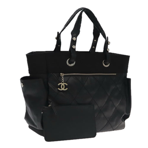 CHANEL Matelasse Tote Bag Leather PVC Black Gold CC PP103