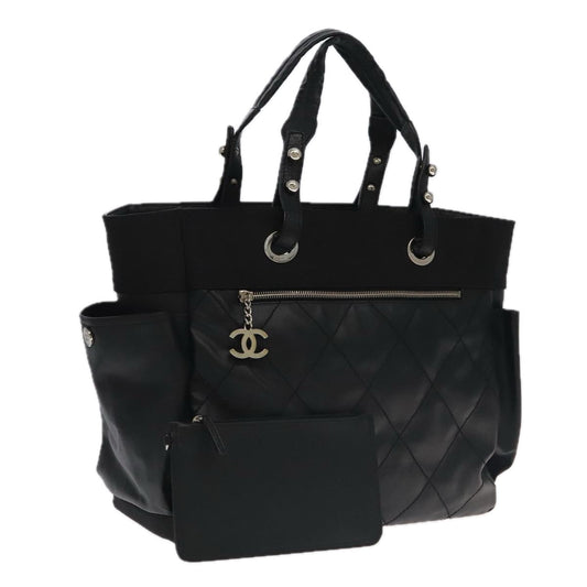 CHANEL Matelasse Tote Bag Leather PVC Black Gold CC PP103