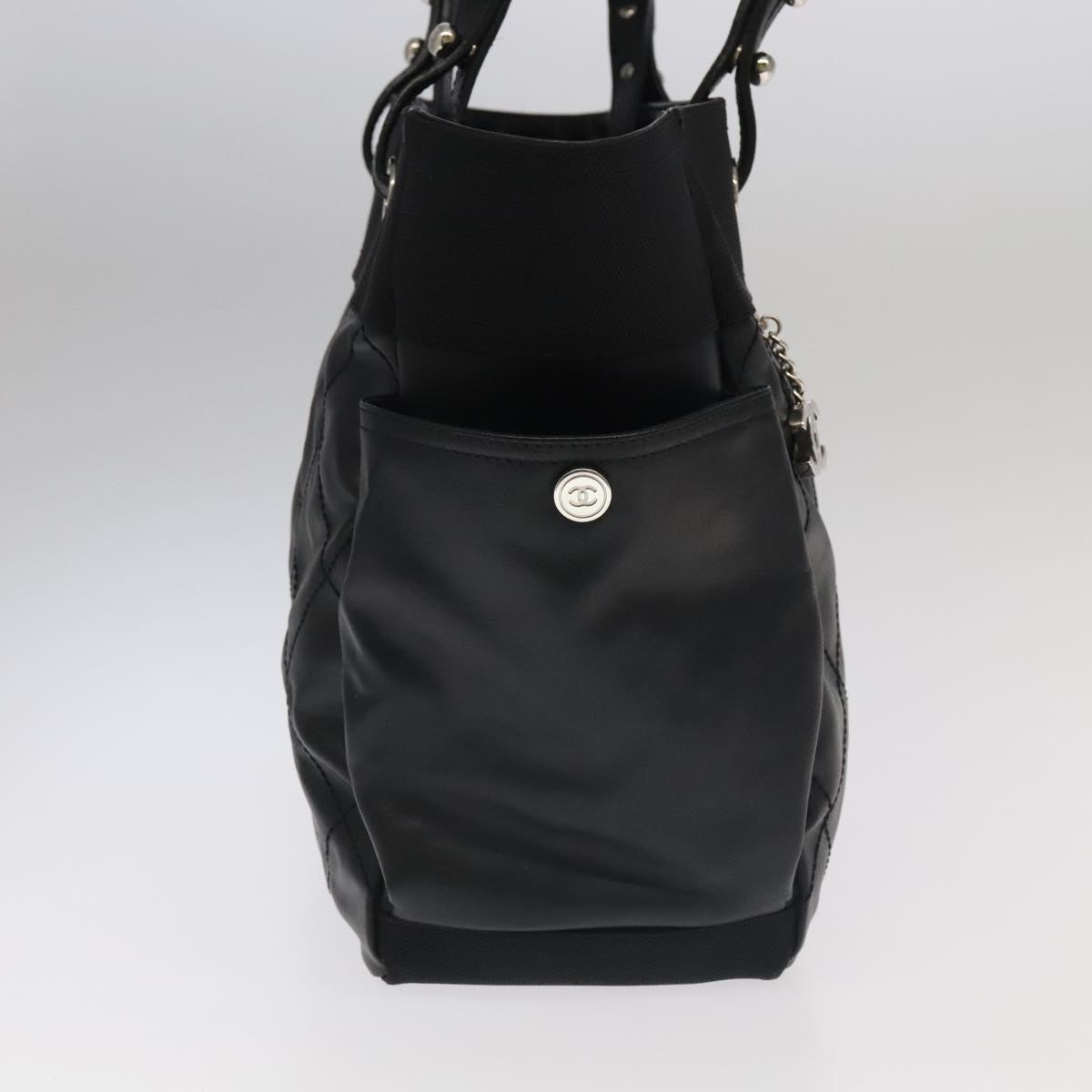CHANEL Matelasse Tote Bag Leather PVC Black Gold CC PP103