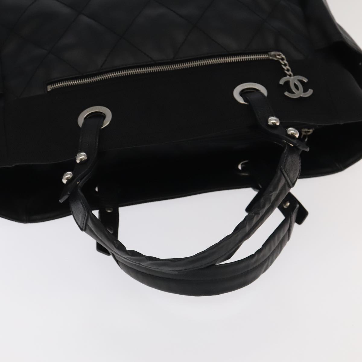 CHANEL Matelasse Tote Bag Leather PVC Black Gold CC PP103