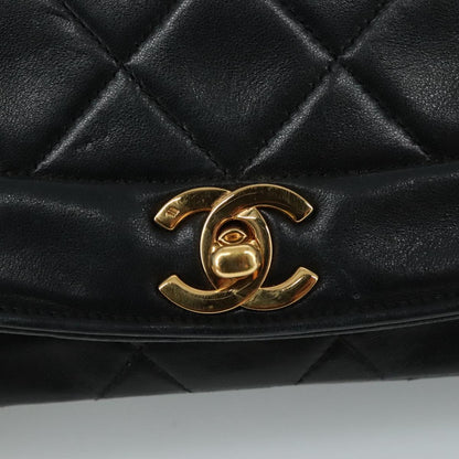 CHANEL Matelasse Chain Shoulder Bag Lamb Skin Black Gold CC PP104A