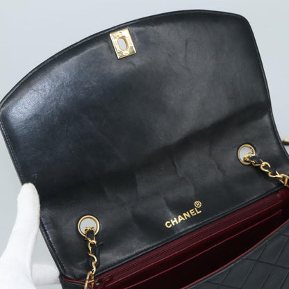 CHANEL Matelasse Chain Shoulder Bag Lamb Skin Black Gold CC PP104A