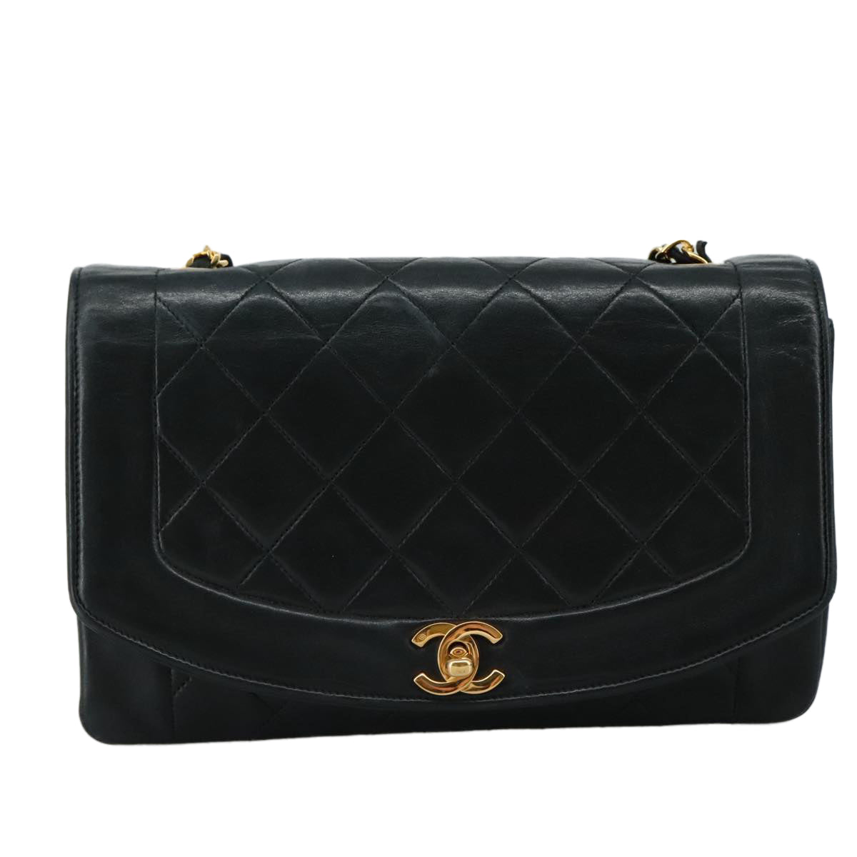 CHANEL Matelasse Chain Shoulder Bag Lamb Skin Black Gold CC PP104A