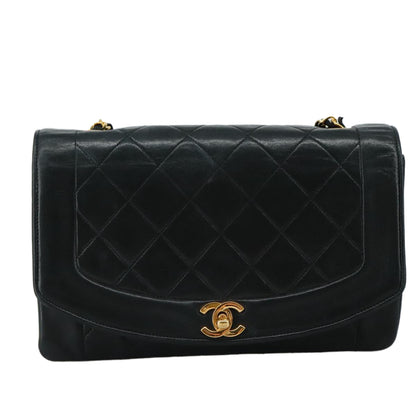CHANEL Matelasse Chain Shoulder Bag Lamb Skin Black Gold CC PP104A