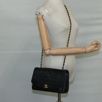 CHANEL Matelasse Chain Shoulder Bag Lamb Skin Black Gold CC PP104A
