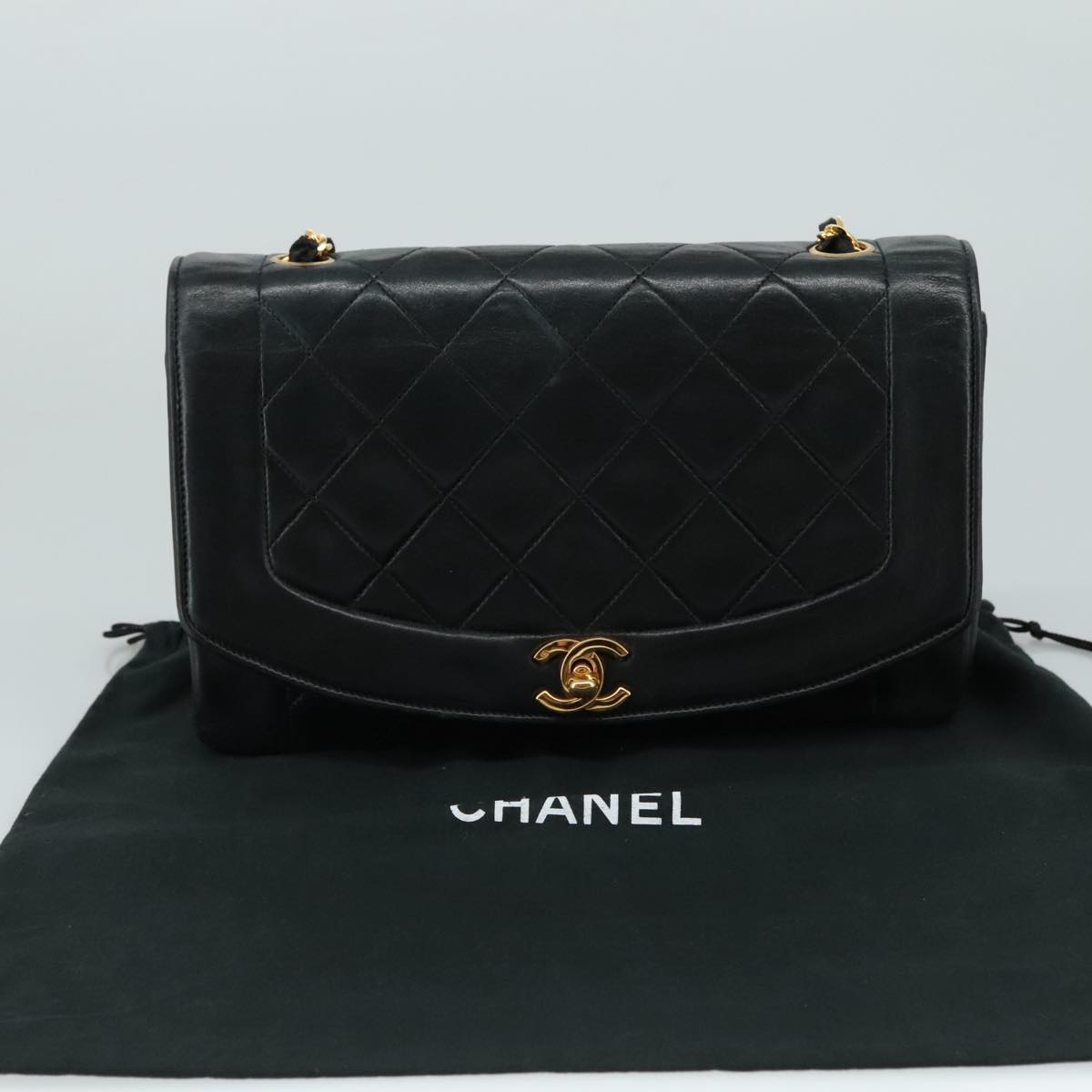 CHANEL Matelasse Chain Shoulder Bag Lamb Skin Black Gold CC PP104A