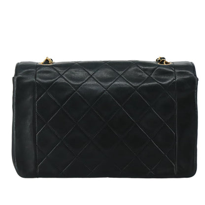 CHANEL Matelasse Chain Shoulder Bag Lamb Skin Black Gold CC PP104A