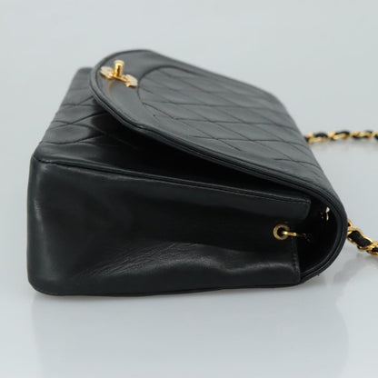 CHANEL Matelasse Chain Shoulder Bag Lamb Skin Black Gold CC PP104A