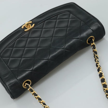 CHANEL Matelasse Chain Shoulder Bag Lamb Skin Black Gold CC PP104A