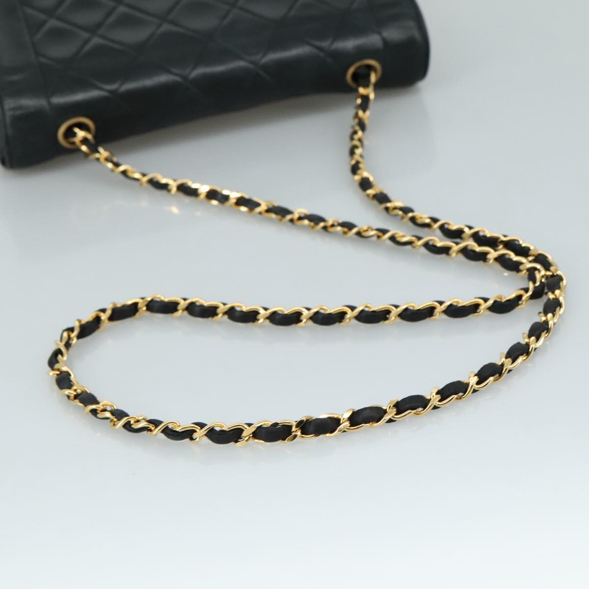 CHANEL Matelasse Chain Shoulder Bag Lamb Skin Black Gold CC PP104A