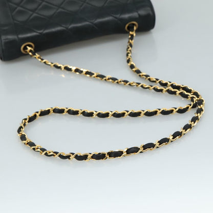 CHANEL Matelasse Chain Shoulder Bag Lamb Skin Black Gold CC PP104A