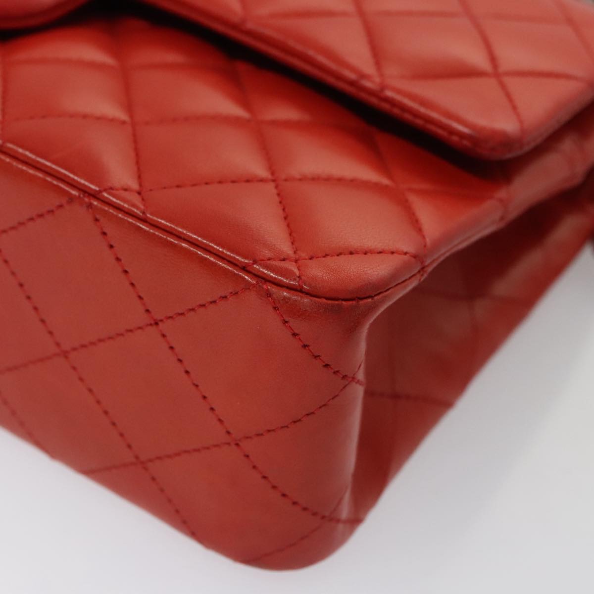 CHANEL Matelasse Chain Shoulder Bag Lamb Skin Orange Silver CC PP105A