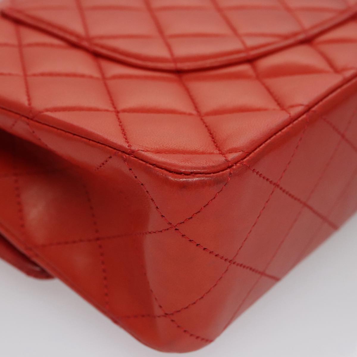 CHANEL Matelasse Chain Shoulder Bag Lamb Skin Orange Silver CC PP105A