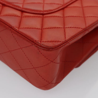 CHANEL Matelasse Chain Shoulder Bag Lamb Skin Orange Silver CC PP105A