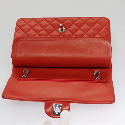 CHANEL Matelasse Chain Shoulder Bag Lamb Skin Orange Silver CC PP105A