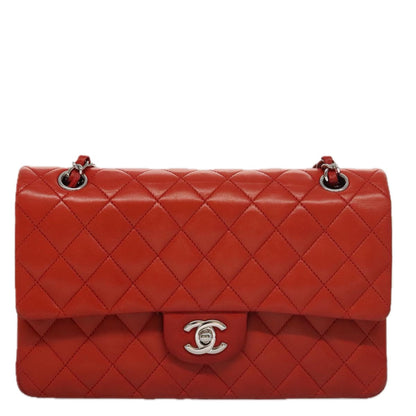 CHANEL Matelasse Chain Shoulder Bag Lamb Skin Orange Silver CC PP105A