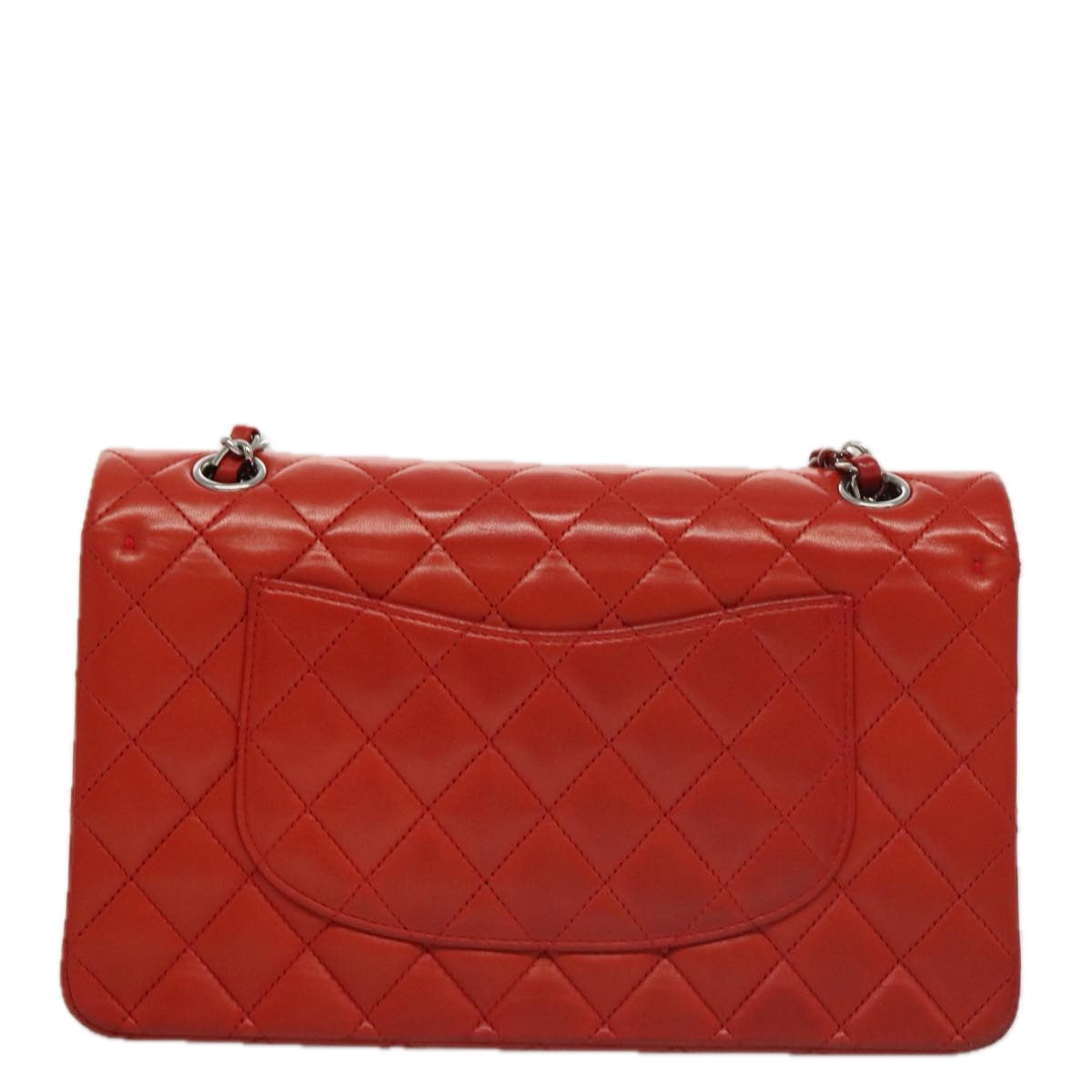 CHANEL Matelasse Chain Shoulder Bag Lamb Skin Orange Silver CC PP105A
