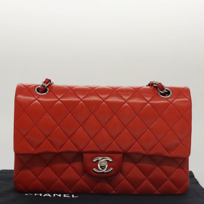 CHANEL Matelasse Chain Shoulder Bag Lamb Skin Orange Silver CC PP105A