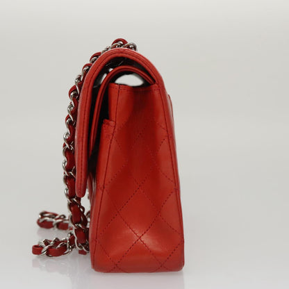 CHANEL Matelasse Chain Shoulder Bag Lamb Skin Orange Silver CC PP105A