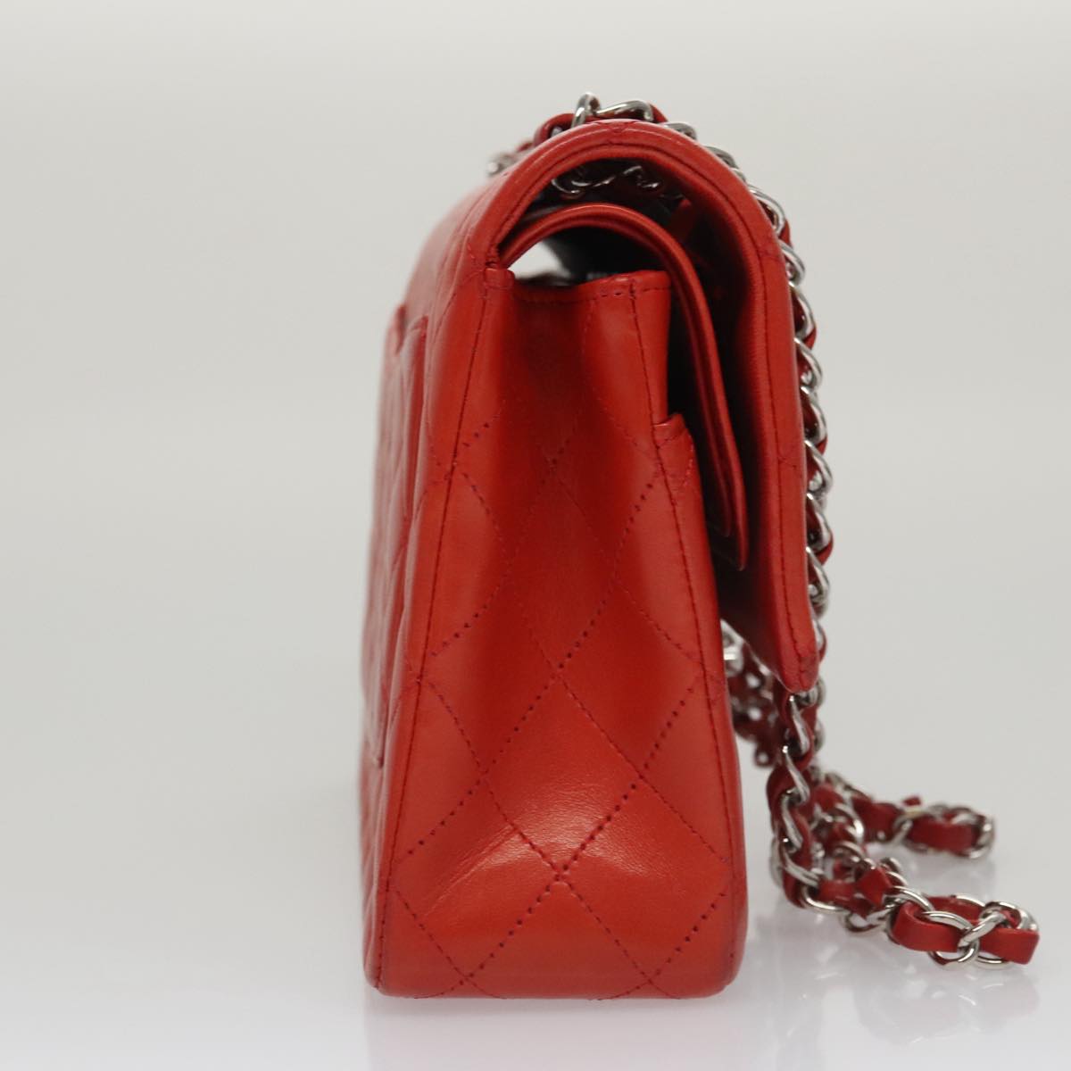 CHANEL Matelasse Chain Shoulder Bag Lamb Skin Orange Silver CC PP105A