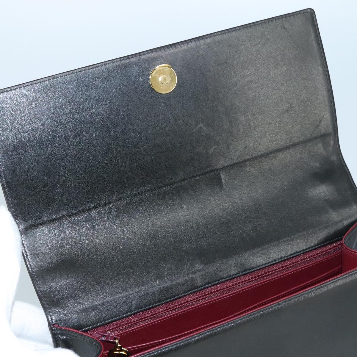CHANEL Chain Hand Bag Leather Black Gold CC PP125