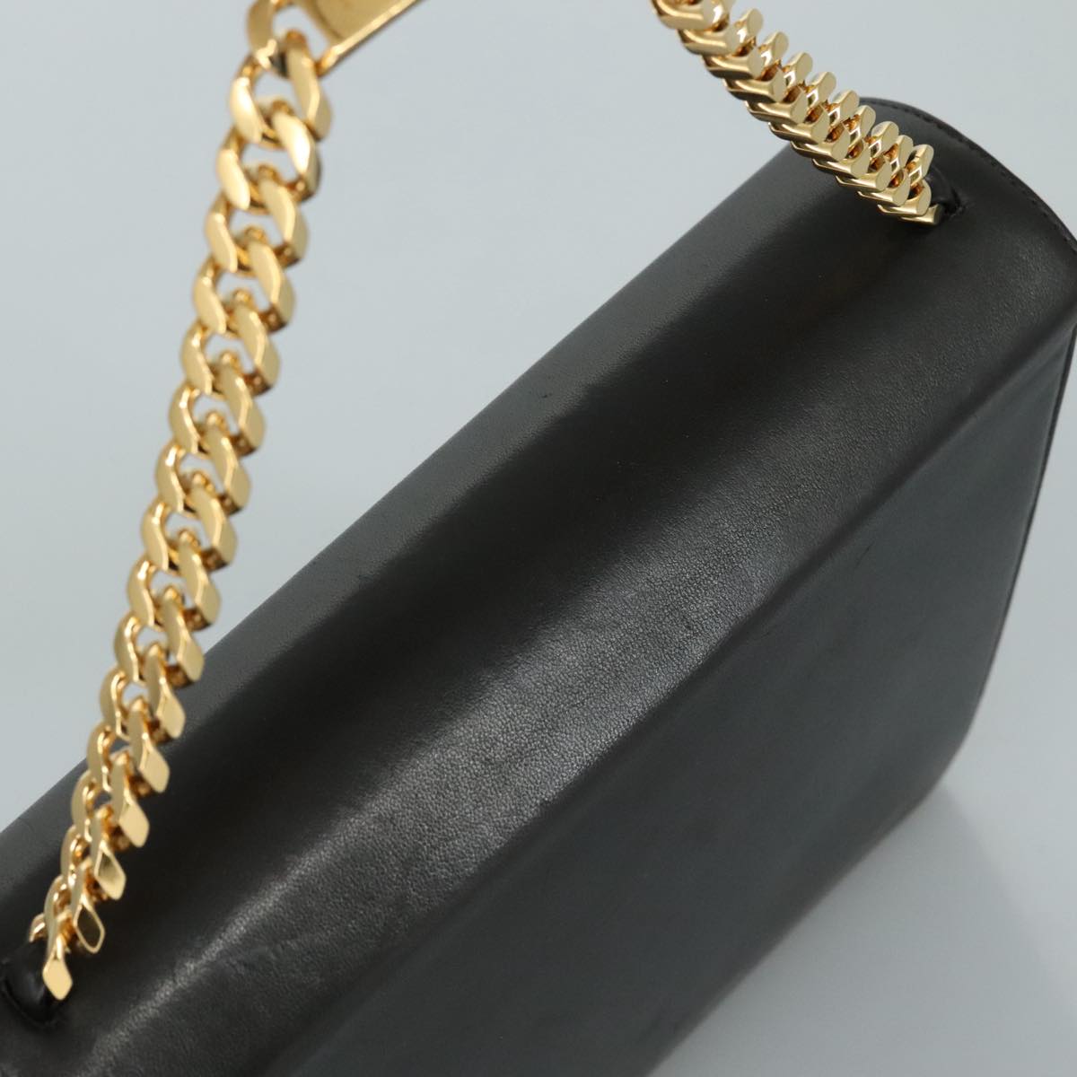 CHANEL Chain Hand Bag Leather Black Gold CC PP125