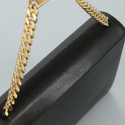 CHANEL Chain Hand Bag Leather Black Gold CC PP125