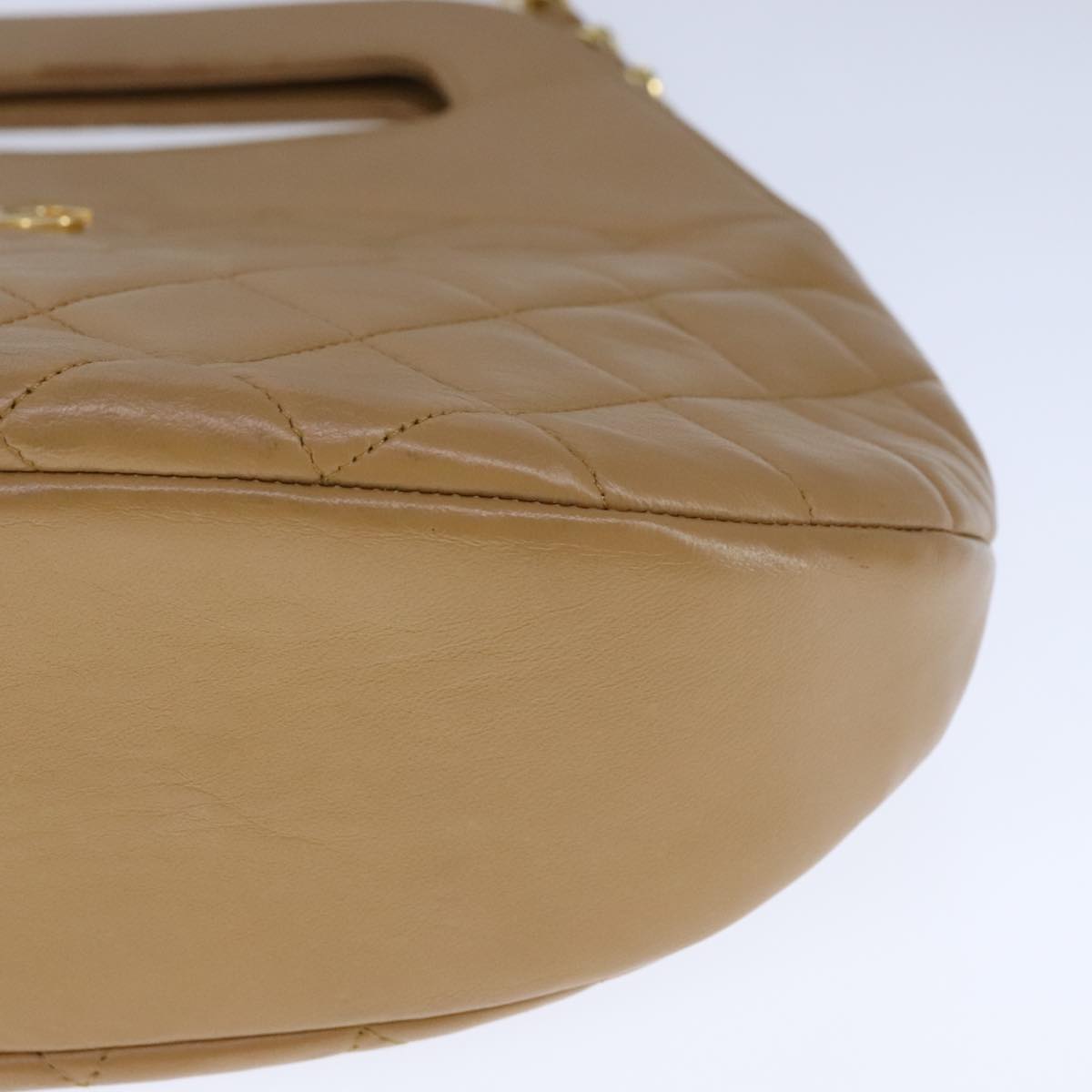 CHANEL Matelasse Chain Hand Bag Lamb Skin 2way Brown Gold CC PP128