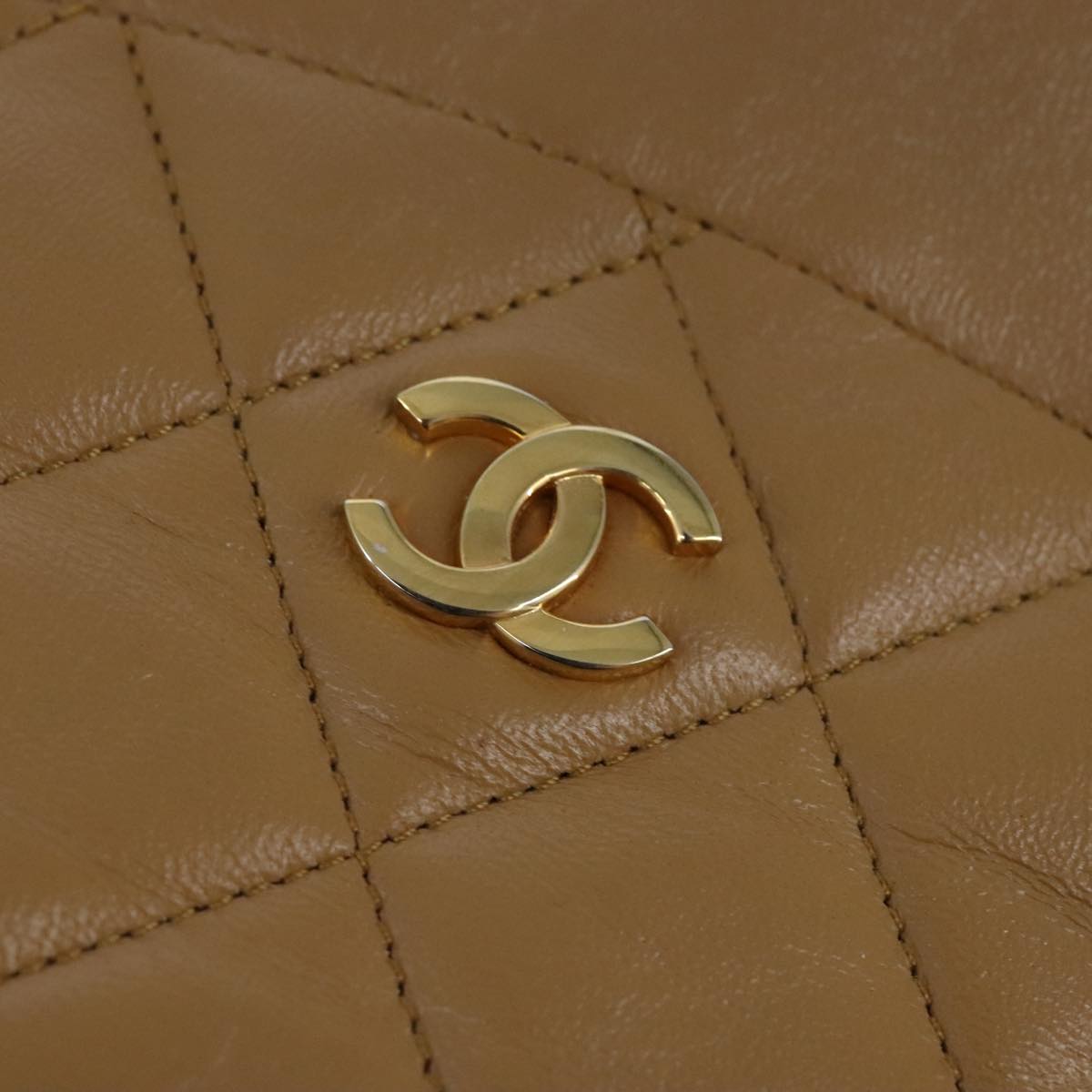 CHANEL Matelasse Chain Hand Bag Lamb Skin 2way Brown Gold CC PP128