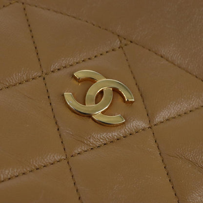 CHANEL Matelasse Chain Hand Bag Lamb Skin 2way Brown Gold CC PP128