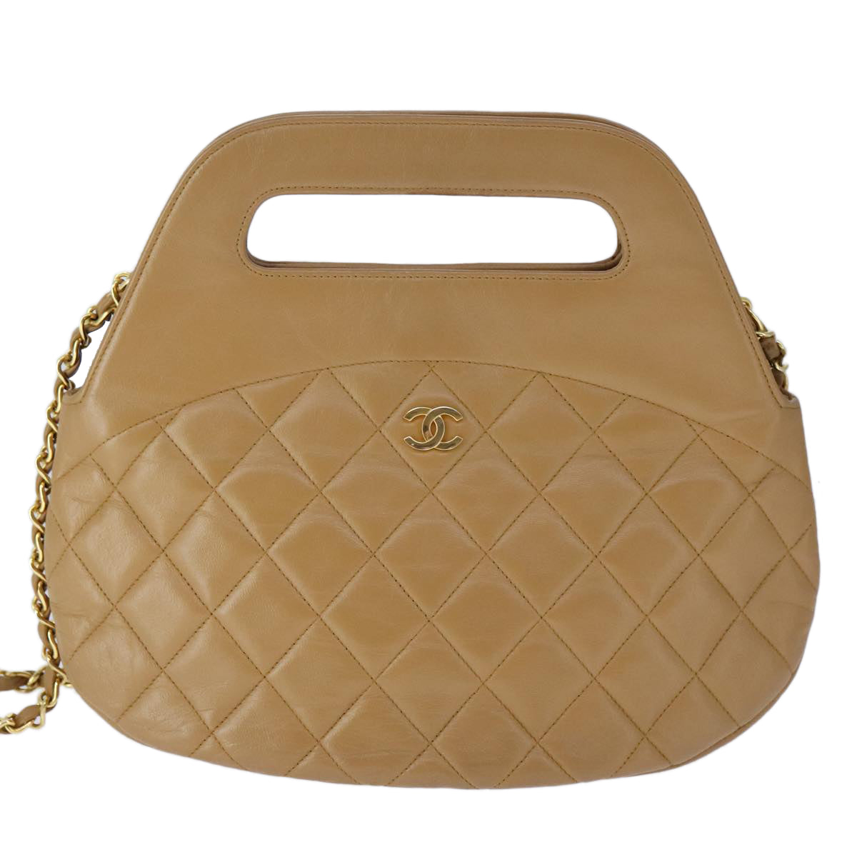 CHANEL Matelasse Chain Hand Bag Lamb Skin 2way Brown Gold CC PP128