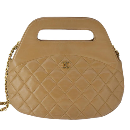 CHANEL Matelasse Chain Hand Bag Lamb Skin 2way Brown Gold CC PP128