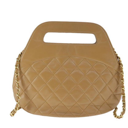 CHANEL Matelasse Chain Hand Bag Lamb Skin 2way Brown Gold CC PP128