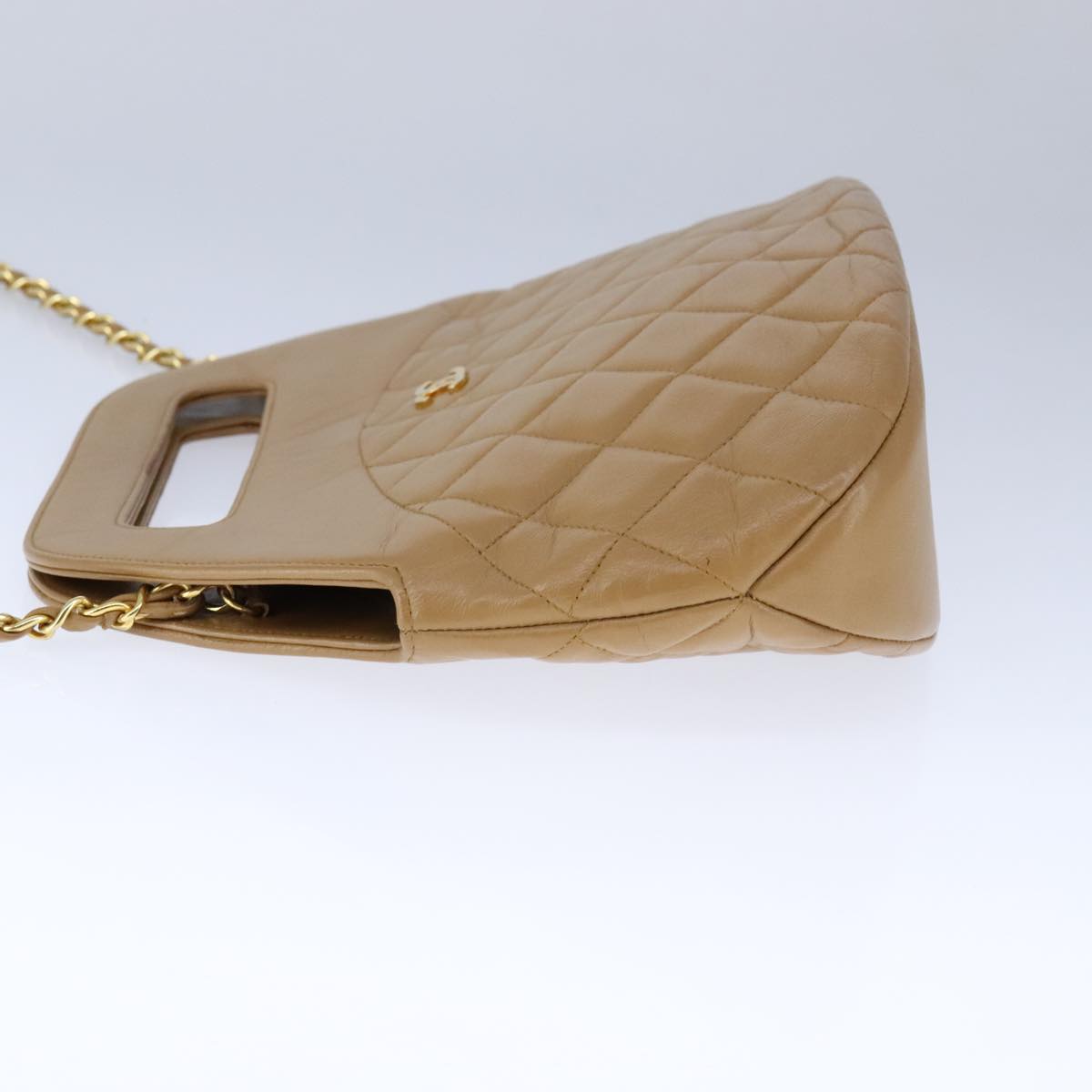 CHANEL Matelasse Chain Hand Bag Lamb Skin 2way Brown Gold CC PP128